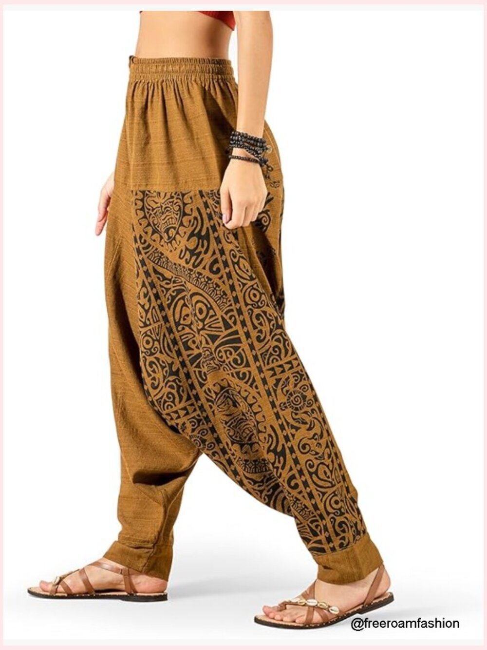 Women's Printed Harem Pants, Elastic Waist Drawstring, Boho Yoga Lounge